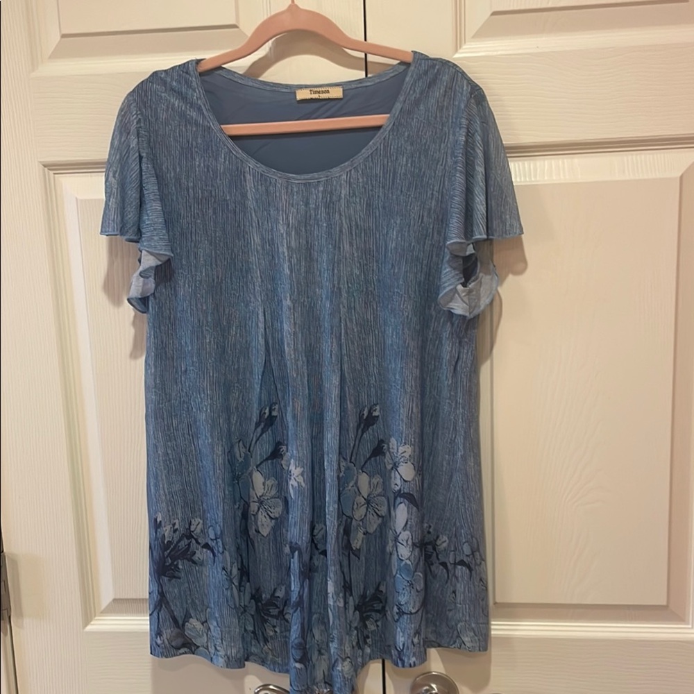 Blue Women's Top with Floral Design